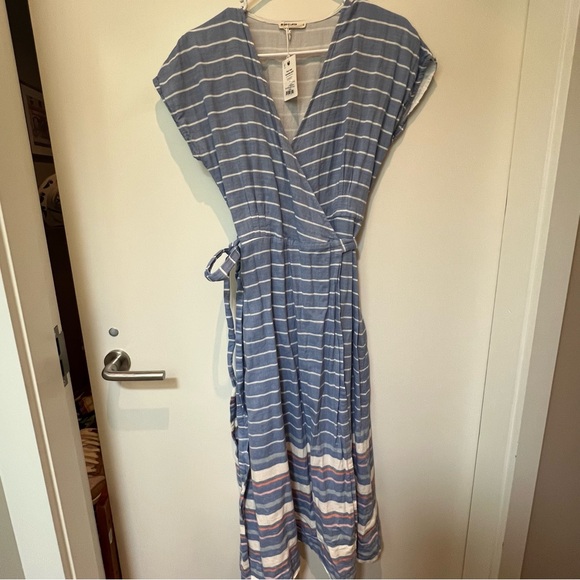 NWT Marine Layer Maddie Stripe Printed Wrap Midi Dress Large - Picture 6 of 10